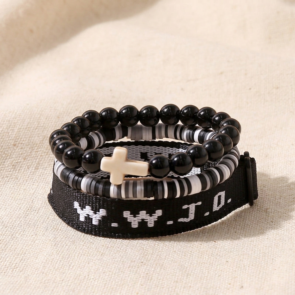 Kit de 3 Pulseiras WWJD com Cruz