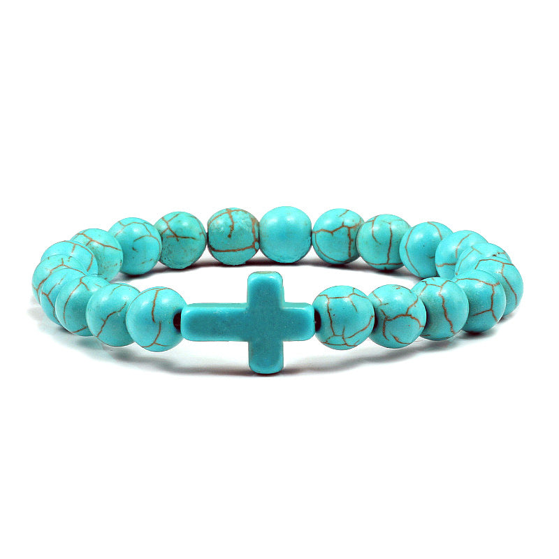 Pulseira de Cruz com Pedras Naturais