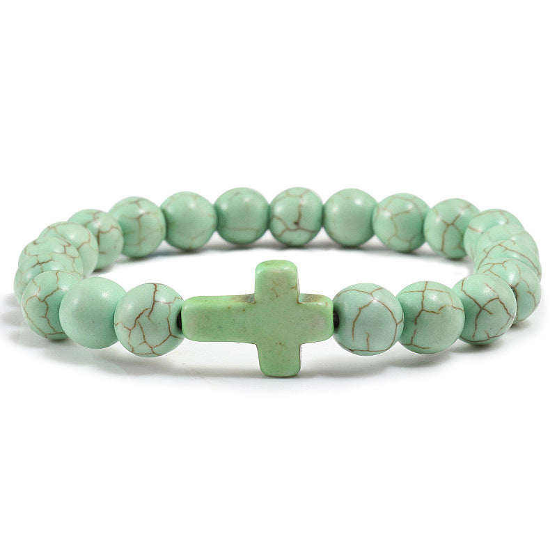 Pulseira de Cruz com Pedras Naturais