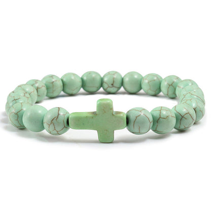Pulseira de Cruz com Pedras Naturais