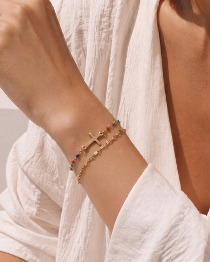 Pulseira de Cruz com Contas Coloridas