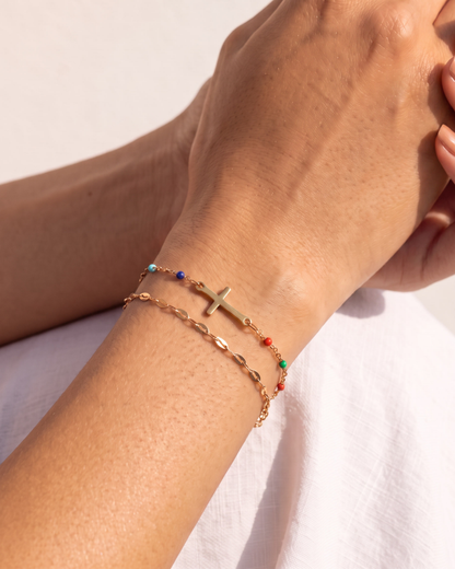 Pulseira de Cruz com Contas Coloridas