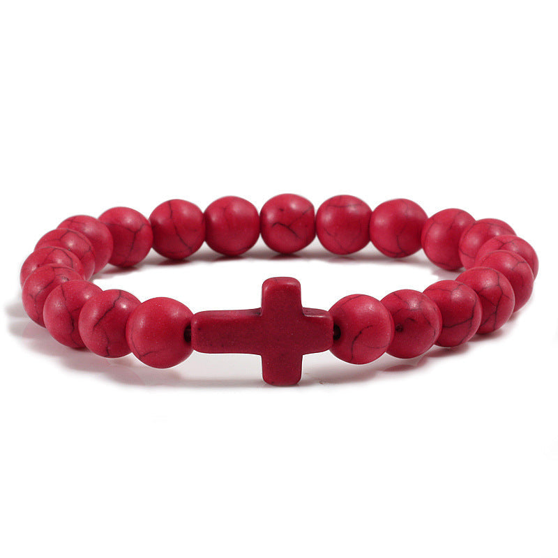 Pulseira de Cruz com Pedras Naturais