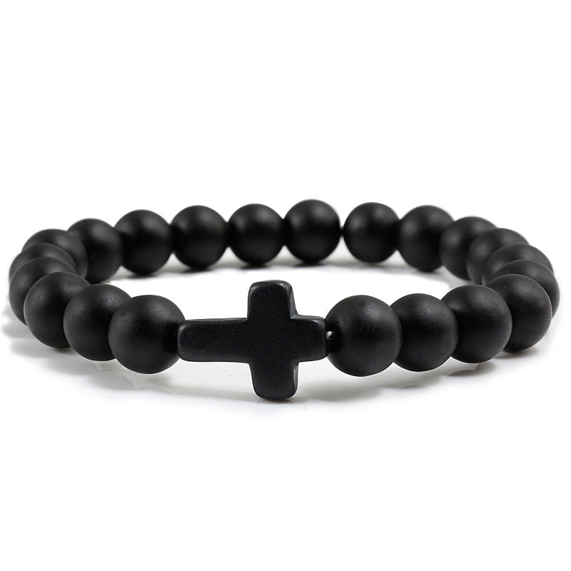 Pulseira de Cruz com Pedras Naturais