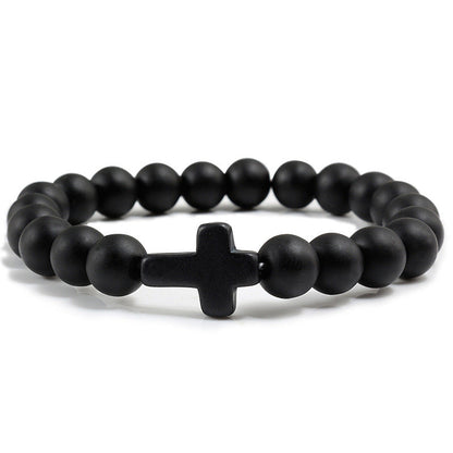 Pulseira de Cruz com Pedras Naturais