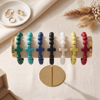 Pulseira de Cruz com Pedras Naturais