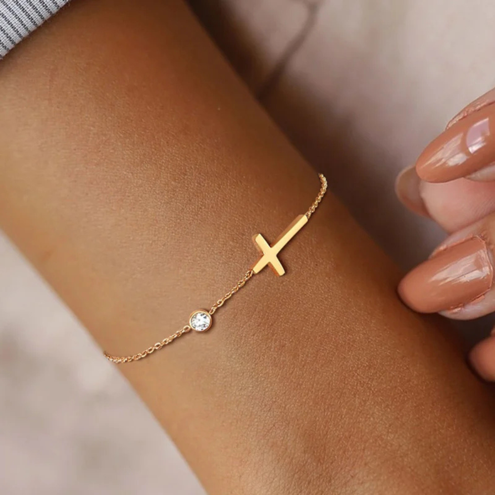 Pulseira Ajustável Cruz e Pedras Esperança