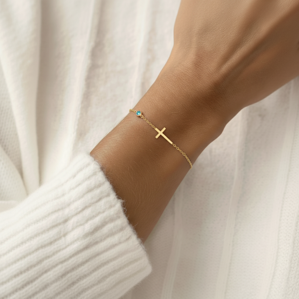 Pulseira Ajustável Cruz e Pedras Esperança