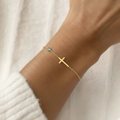 Pulseira Ajustável Cruz e Pedras Esperança