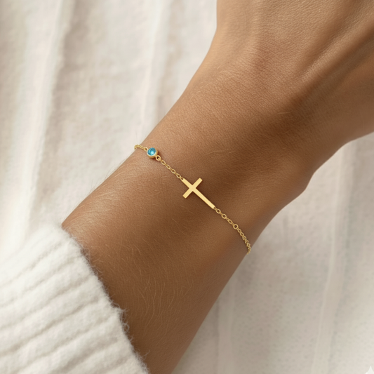 Pulseira Ajustável Cruz e Pedras Esperança