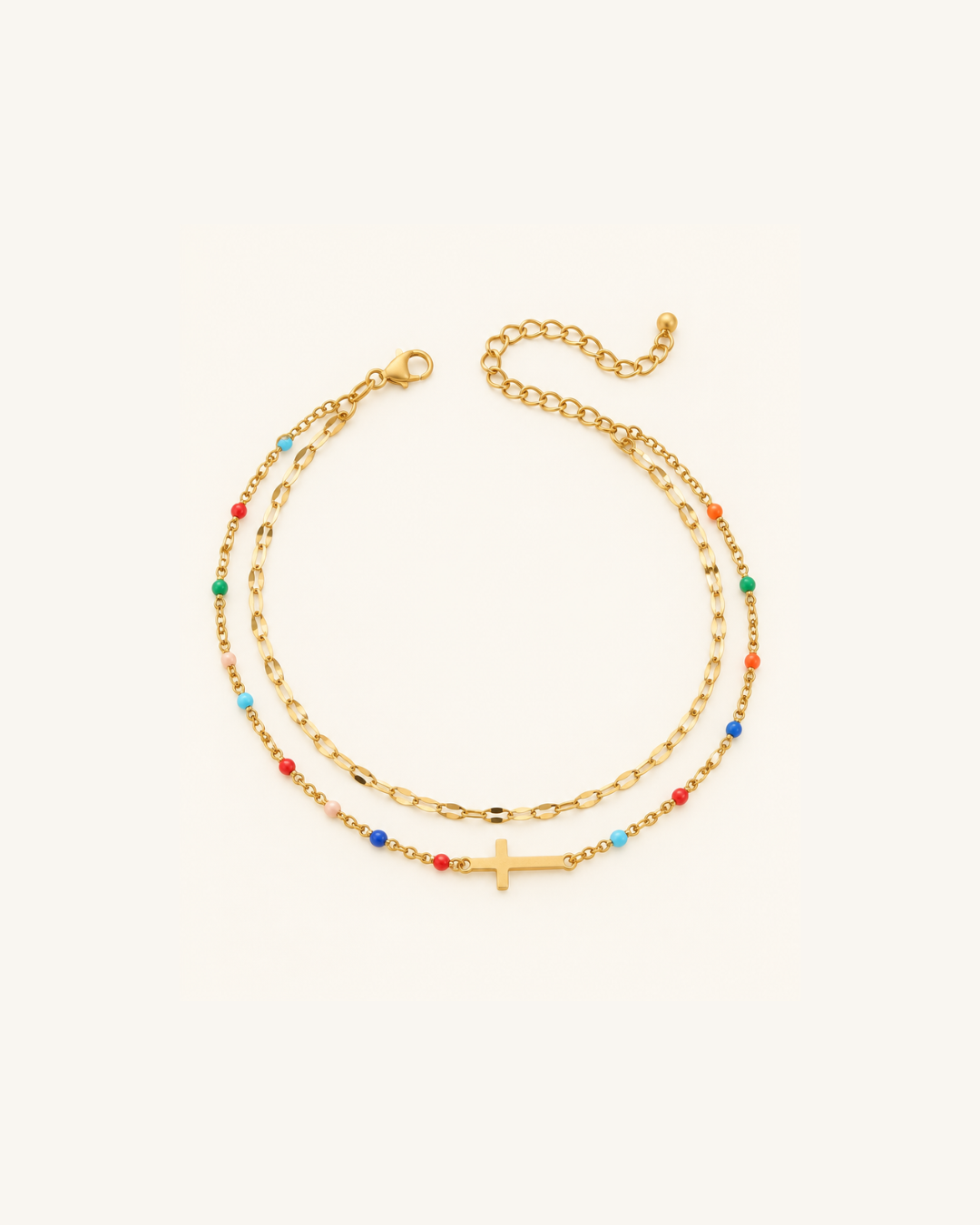 Pulseira de Cruz com Contas Coloridas