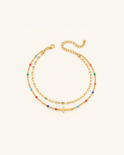 Pulseira de Cruz com Contas Coloridas