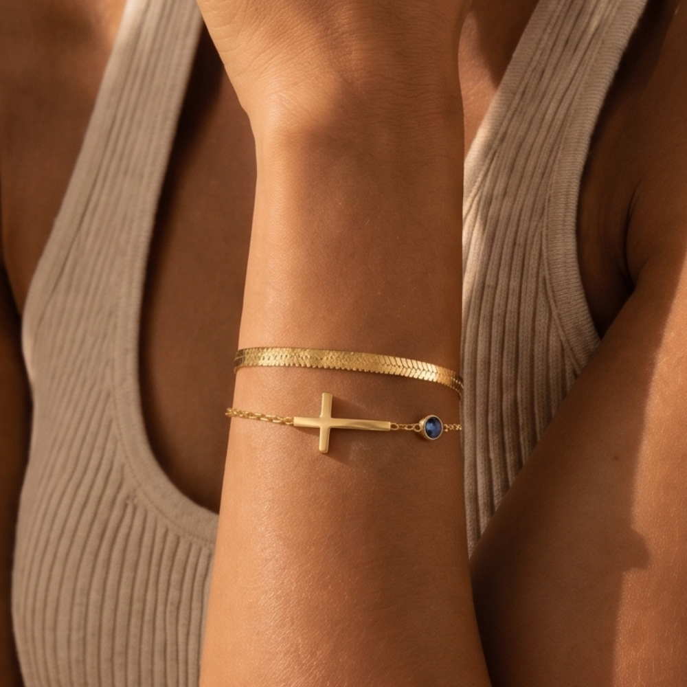 Pulseira Ajustável Cruz e Pedras Esperança