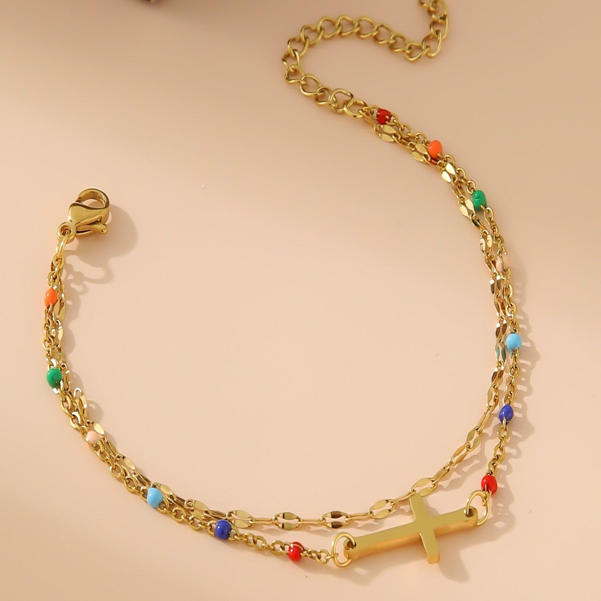 Pulseira de Cruz com Contas Coloridas