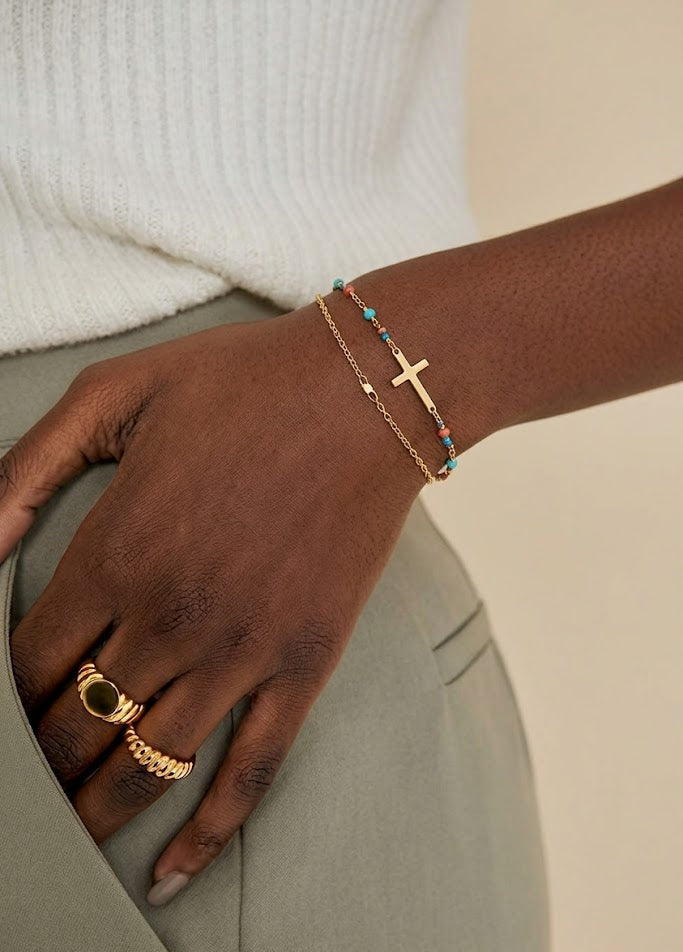 Pulseira de Cruz com Contas Coloridas