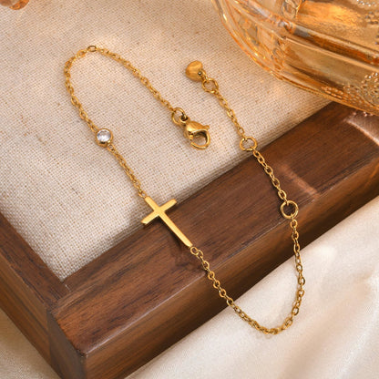 Pulseira Ajustável Cruz e Pedras Esperança