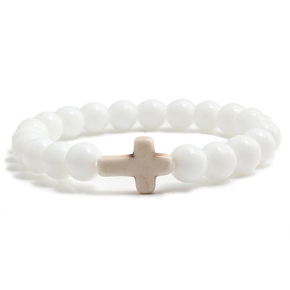Pulseira de Cruz com Pedras Naturais