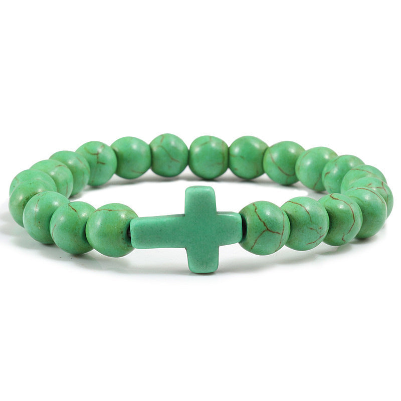 Pulseira de Cruz com Pedras Naturais