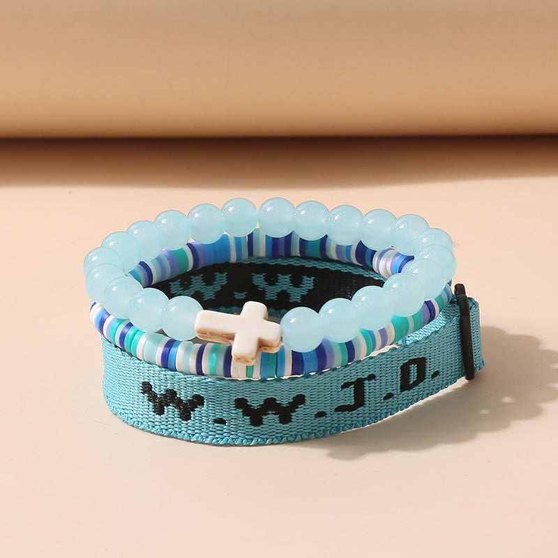 Kit de 3 Pulseiras WWJD com Cruz