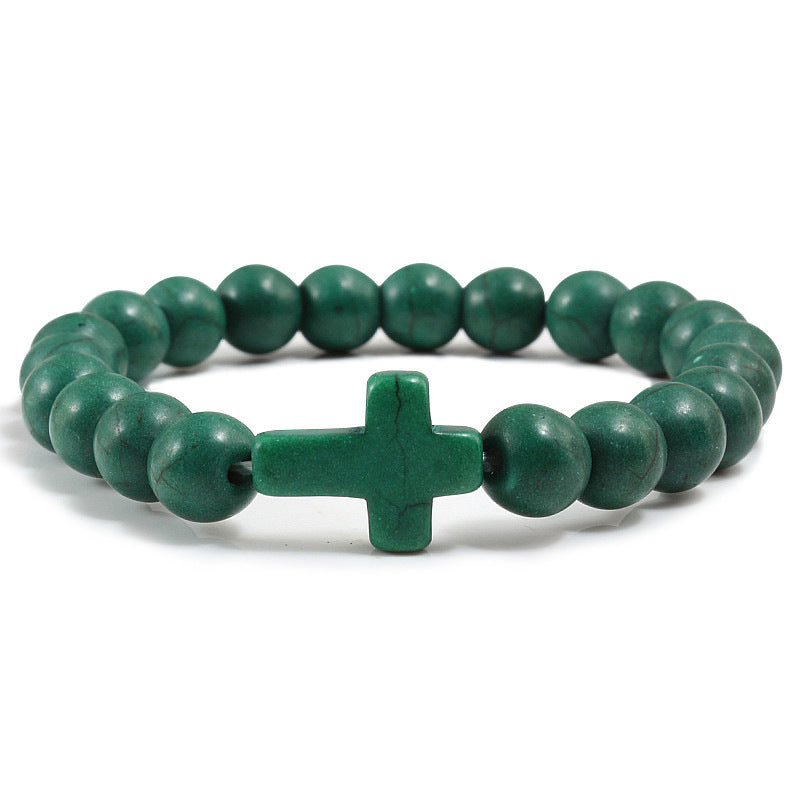 Pulseira de Cruz com Pedras Naturais