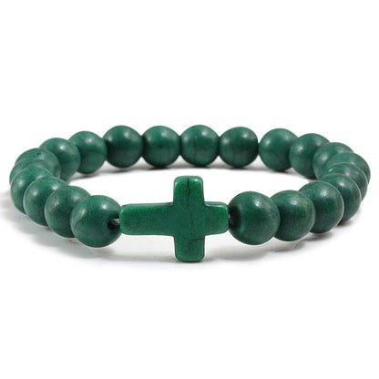 Pulseira de Cruz com Pedras Naturais
