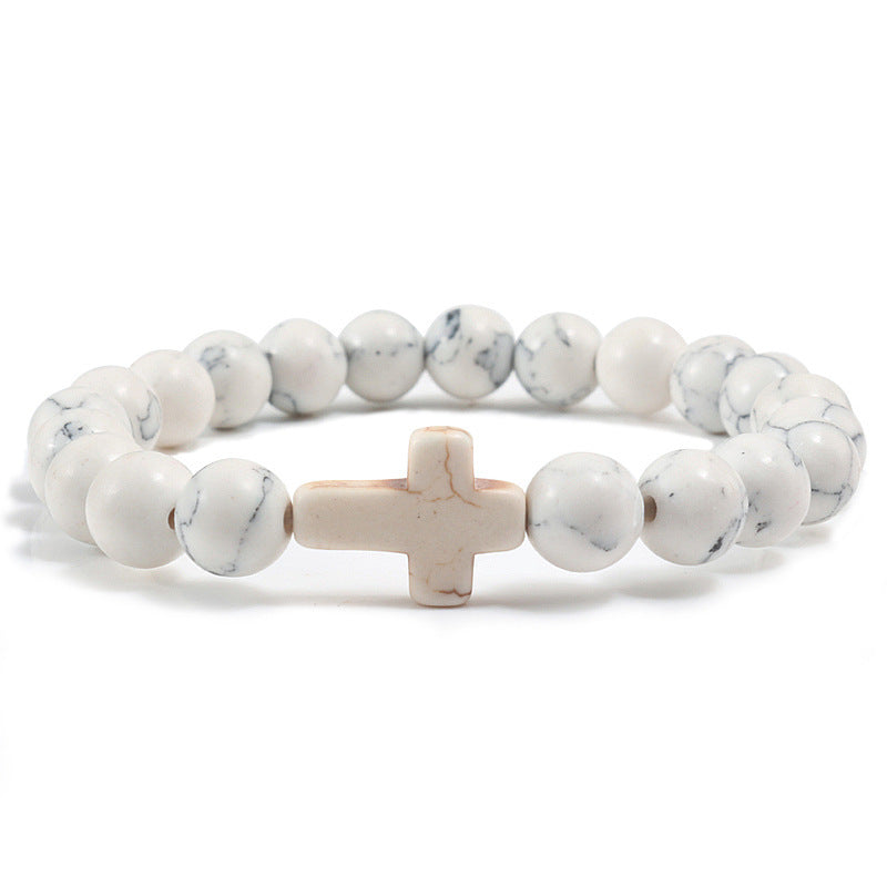 Pulseira de Cruz com Pedras Naturais