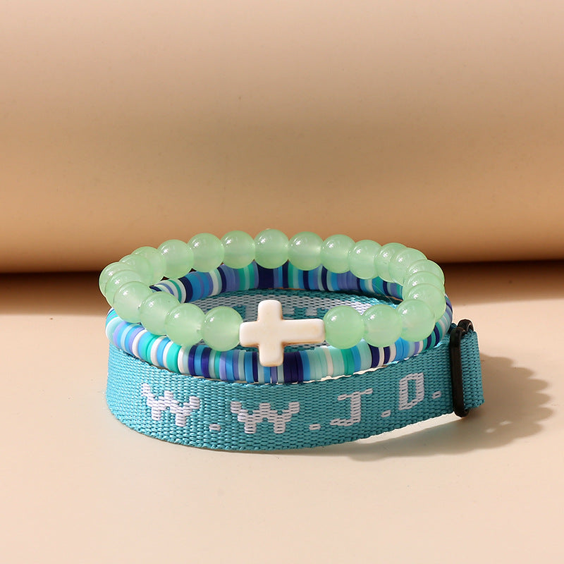 Kit de 3 Pulseiras WWJD com Cruz