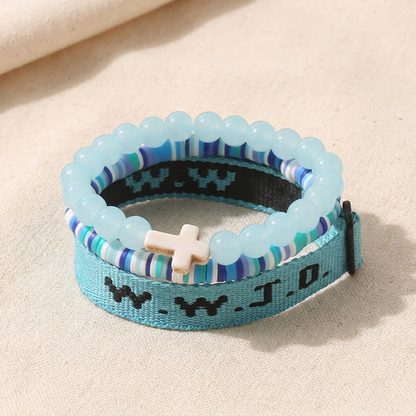 Kit de 3 Pulseiras WWJD com Cruz
