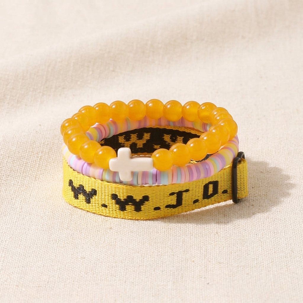 Kit de 3 Pulseiras WWJD com Cruz