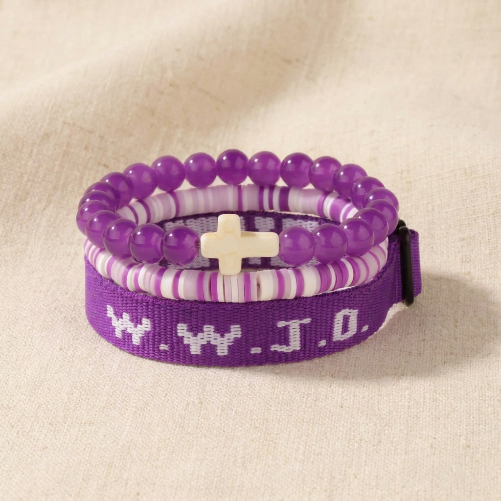 Kit de 3 Pulseiras WWJD com Cruz
