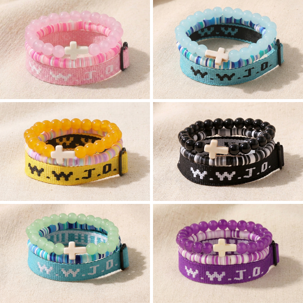 Kit de 3 Pulseiras WWJD com Cruz