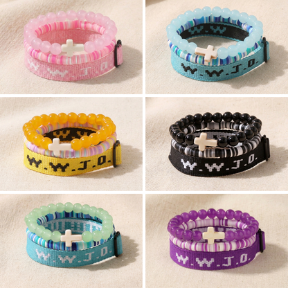 Kit de 3 Pulseiras WWJD com Cruz
